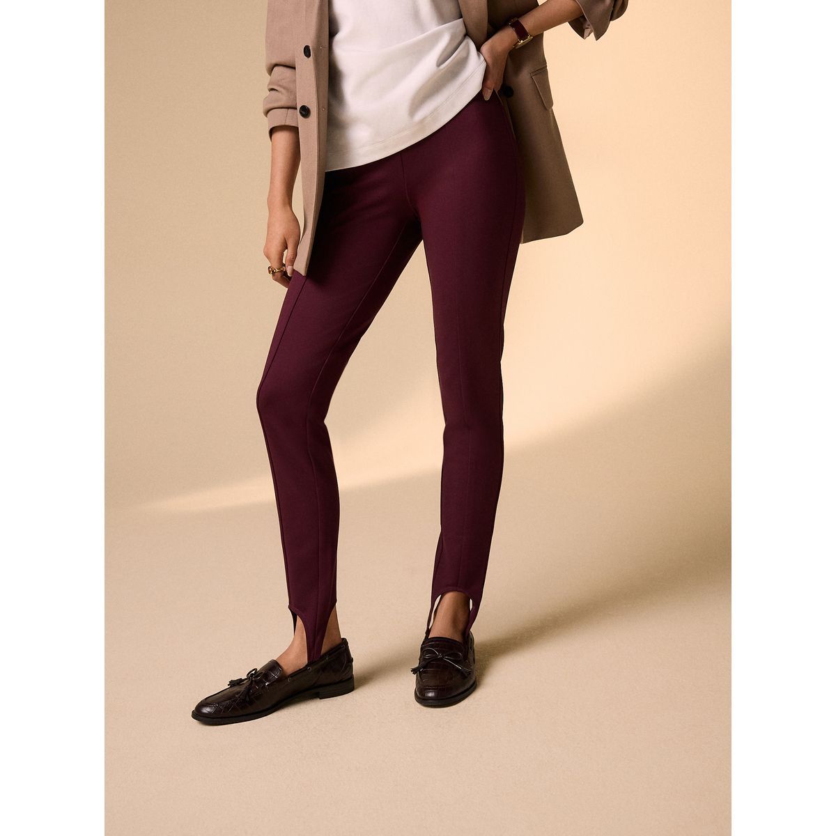 Legging à étriers en maille point de rome rouge bordeaux, NEXT