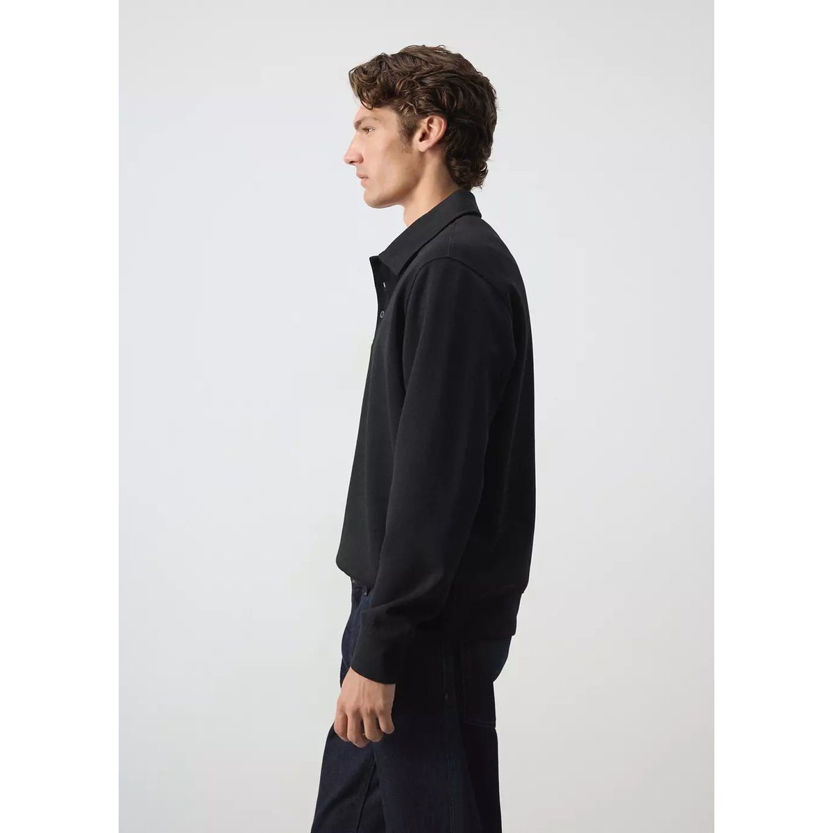 Sweat col polo regular-fit noir, MANGO MAN