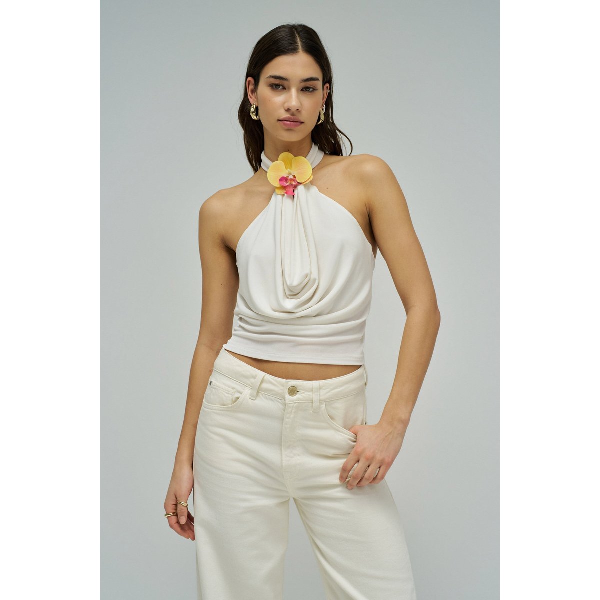 TOP AVEC APPLICATION FLORALE beige, SALSA JEANS