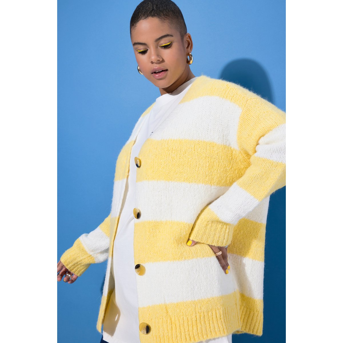 Cardigan oversize, larges rayures jaune clair, STUDIO UNTOLD