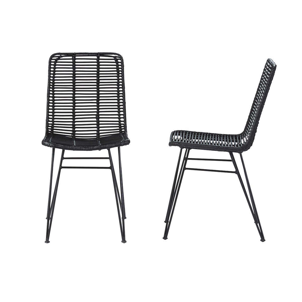 Lot de 2 chaises en rotin et métal BOHEMA noir, BERAH GETAH