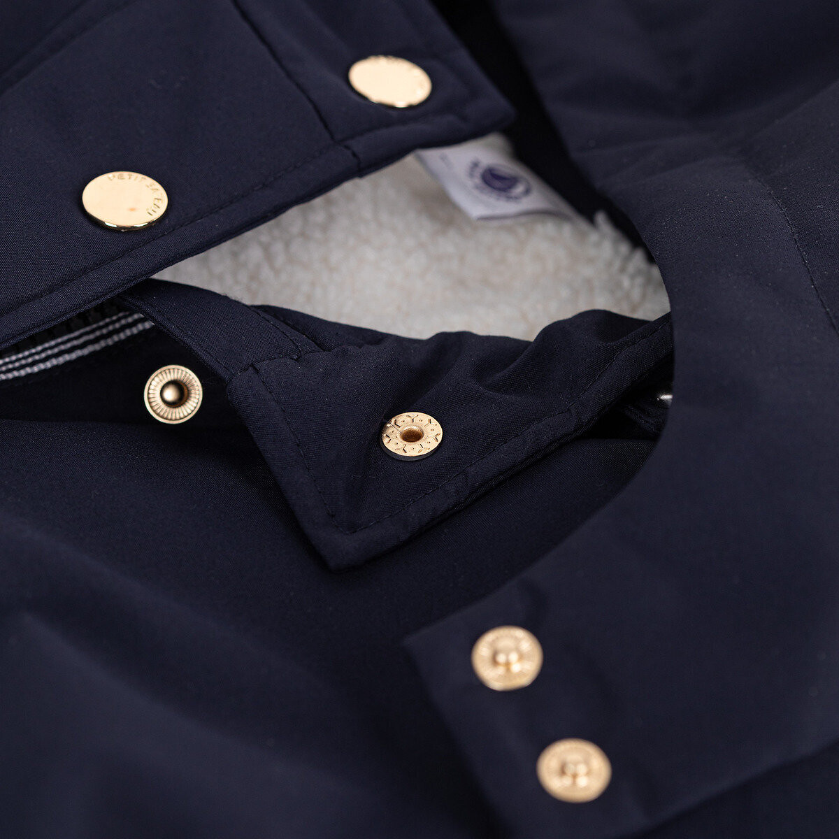 Parka di media lunghezza con cappuccio, in tinta unita blu marino, PETIT BATEAU