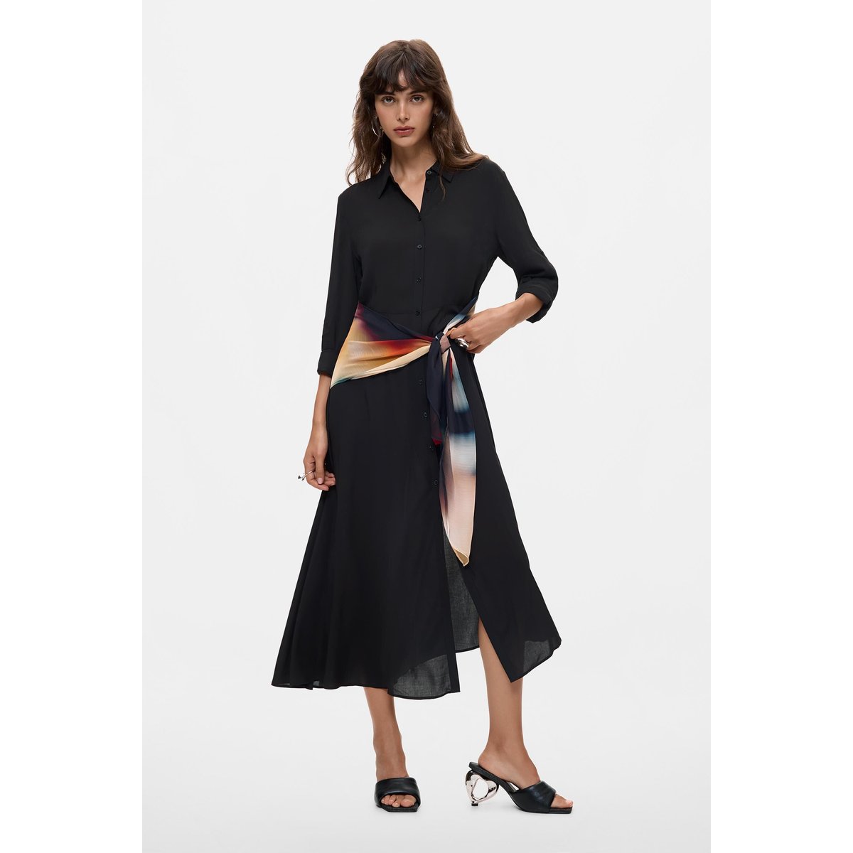 Robe chemise midi noir, DESIGUAL