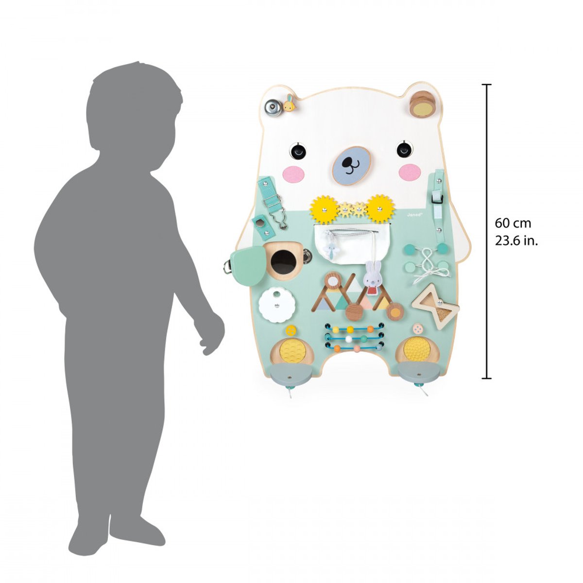 Panneau D'activités En Bois Busy Board Ourson blanc, JANOD