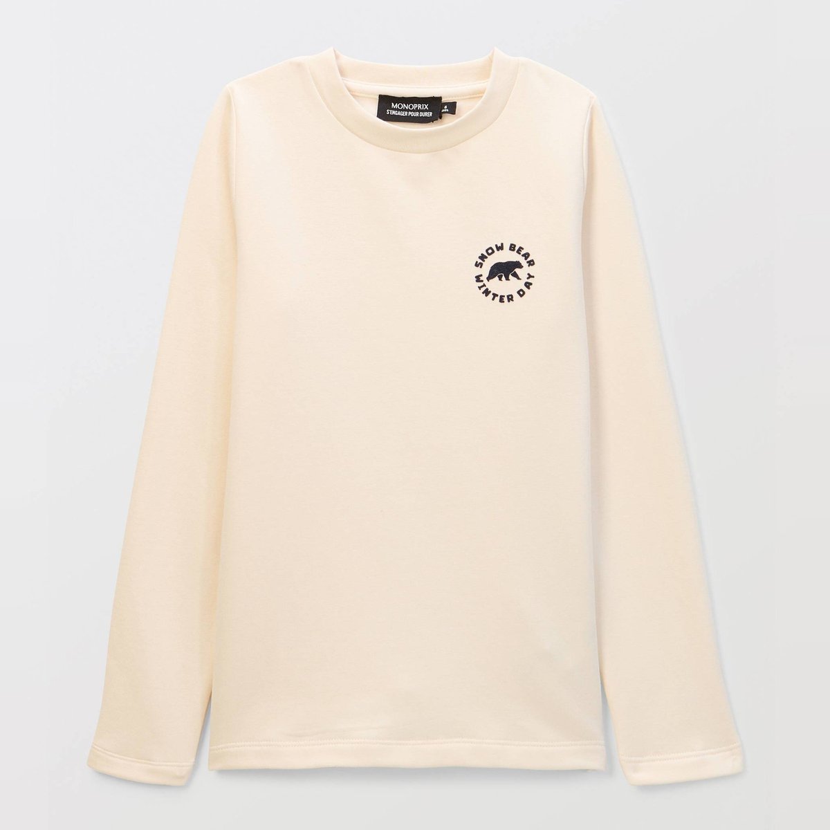 T-Shirt manches longues chaud en coton BIO GOTS naturel, MONOPRIX