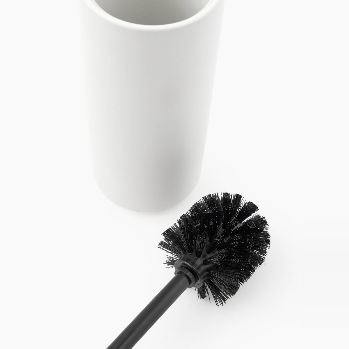 Porte-balai de toilette, 39x10.7cm, en céramique et bois blanc, MONOPRIX