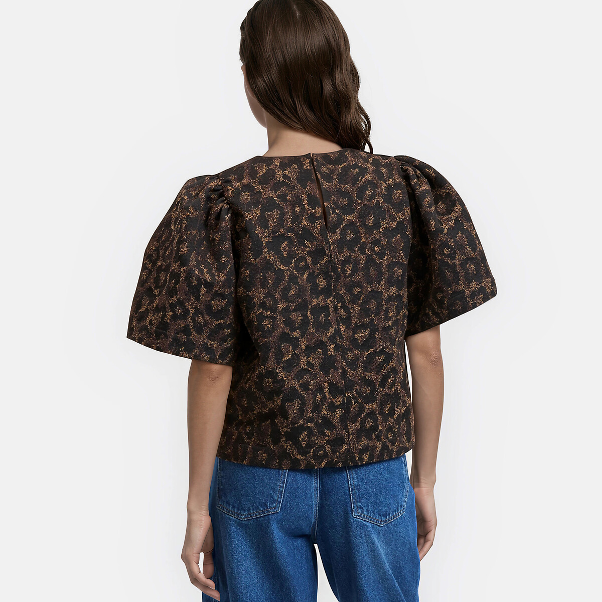 Blouse en jacquard léopard à manches bouffantes imprimé léopard, LA REDOUTE COLLECTIONS