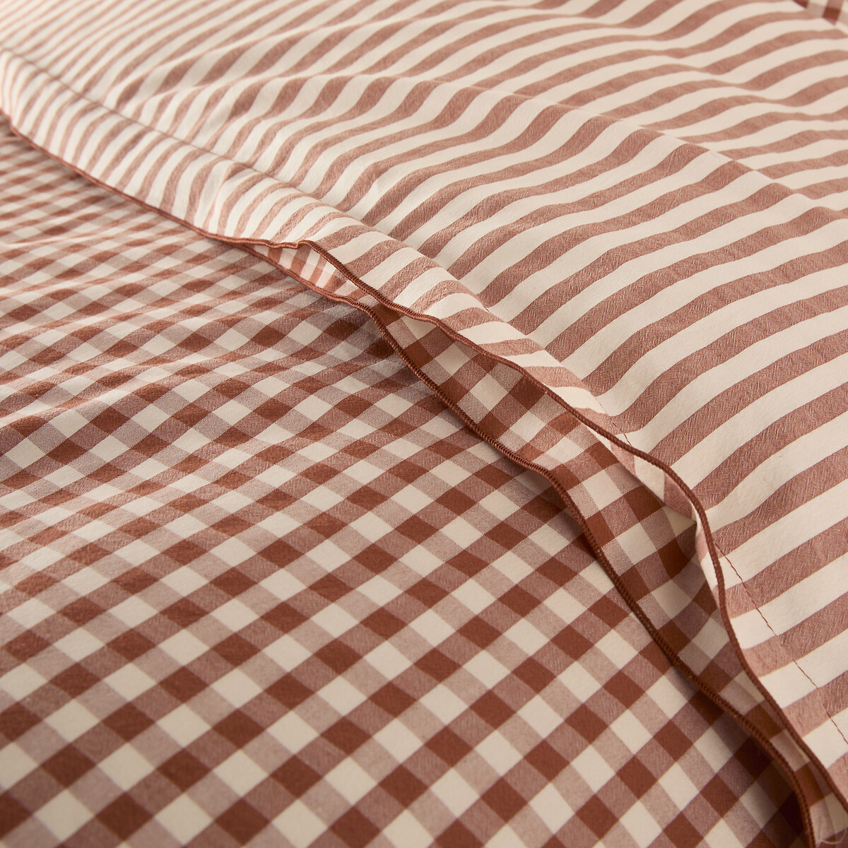 Dekbedovertrek seersucker katoen Cottage caramel karamel, LA REDOUTE INTERIEURS