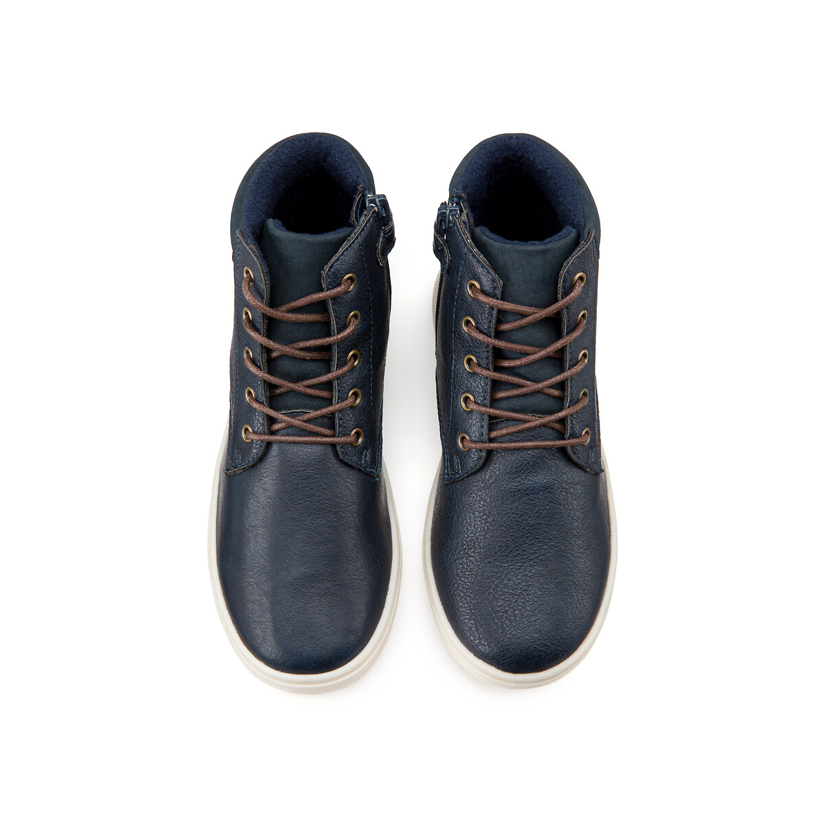 Kids Ankle Boots with Zip Fastening and Laces navy blue, LA REDOUTE COLLECTIONS