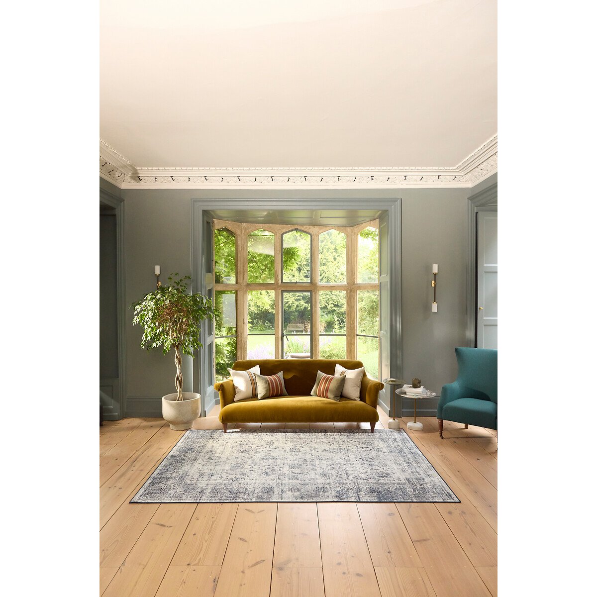 Traditional Bordered Eco-Washable Rug grey, HUG RUG