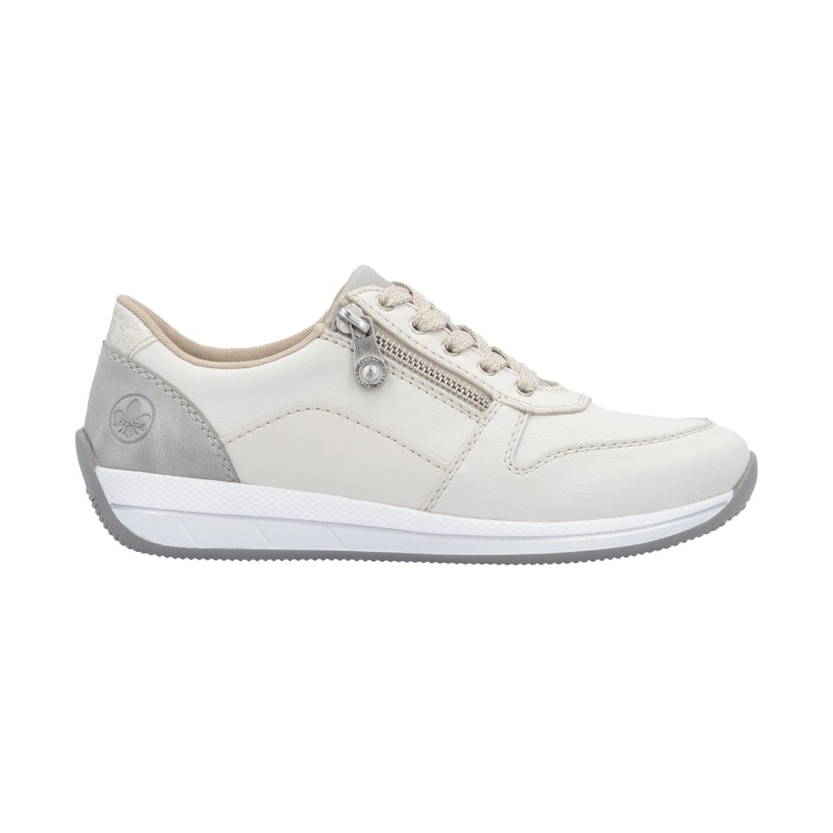 Sneakers en cuir noires fermées par des lacets plats et des zips latéraux blanc combi, RIEKER