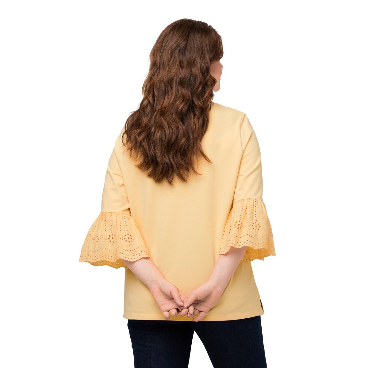 Sweat-shirt à col montant et manches 3/4 jaune clair, ULLA POPKEN