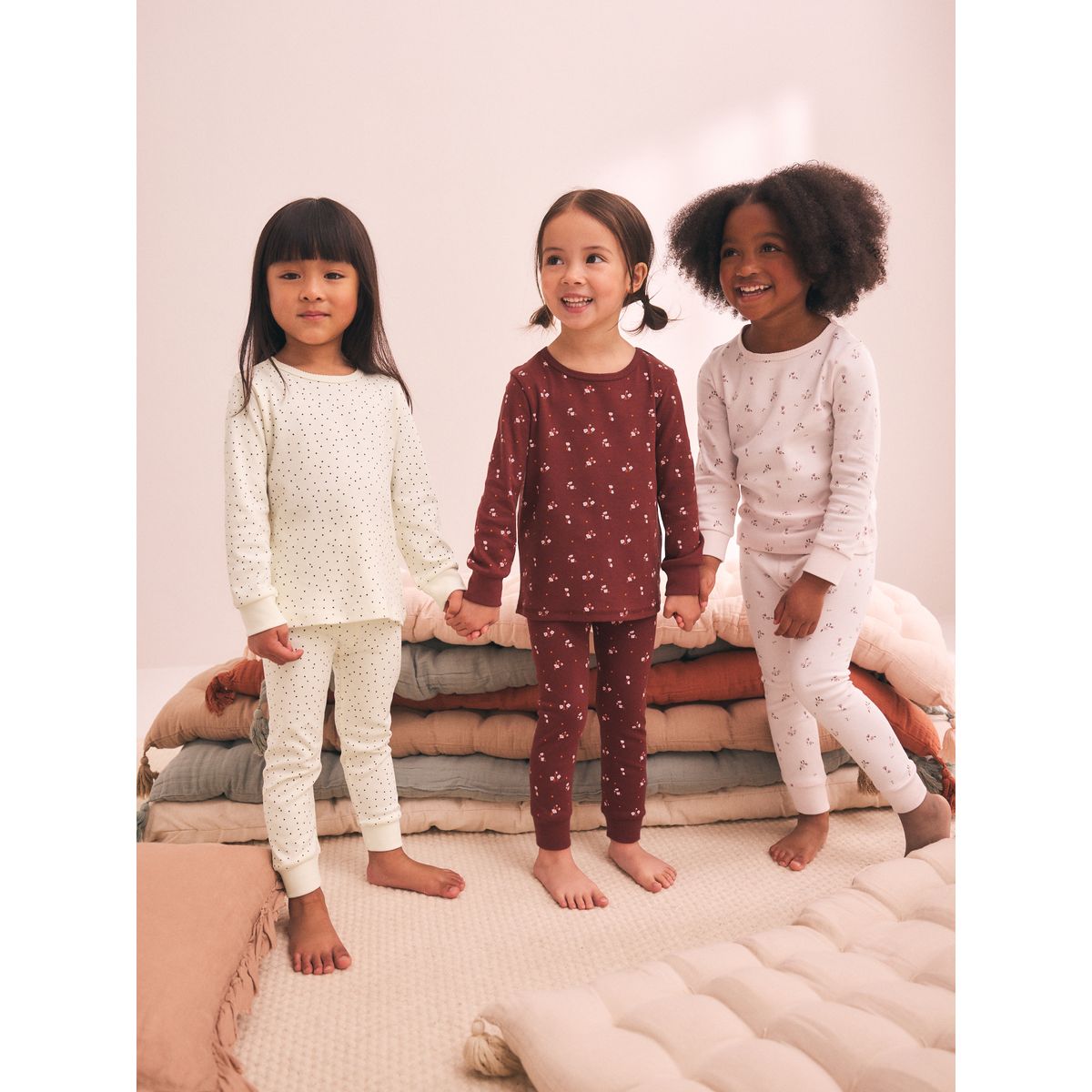 Pyjama douillet à petites fleurs, lot de 3 rose/brun, NEXT