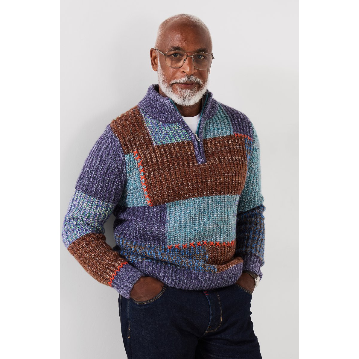Pull Col Cheminée Patchwork Parfait multicolore, JOE BROWNS