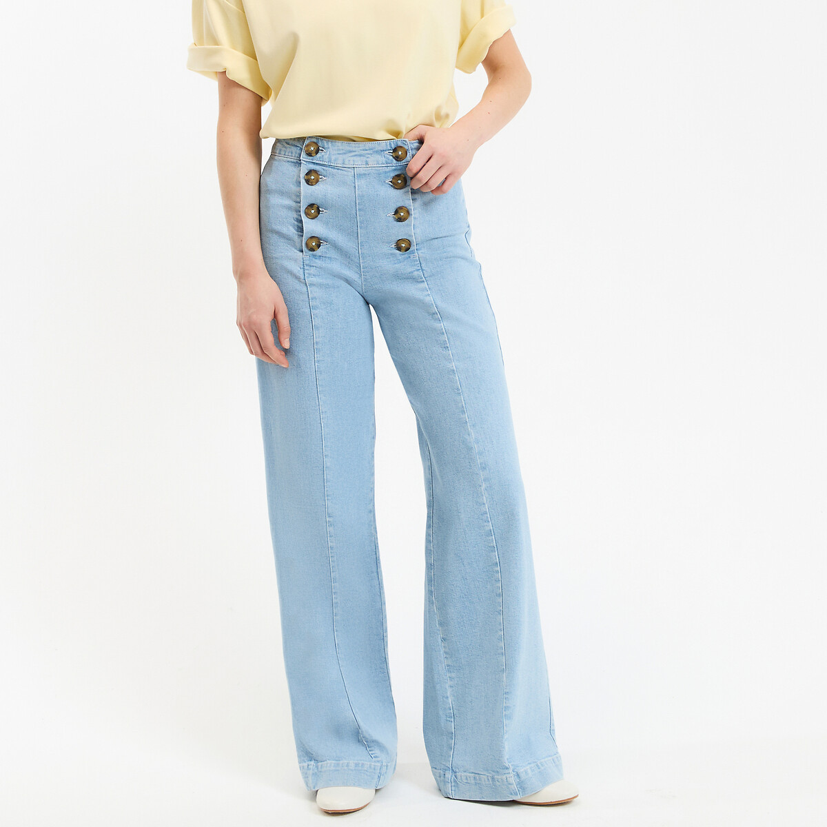 Wide Leg Sailor Jeans with High Waist double stonewashed blue, LA REDOUTE COLLECTIONS