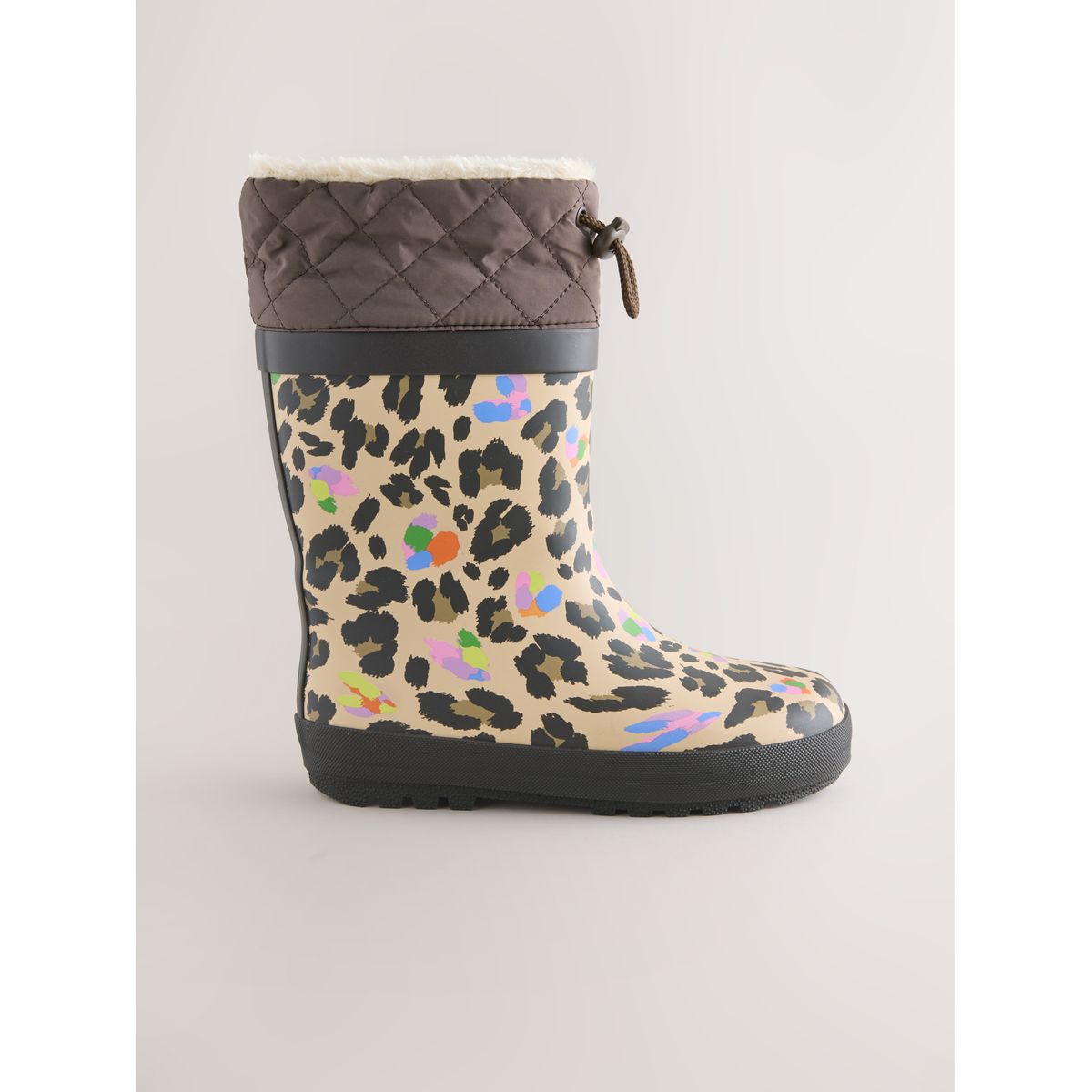 Bottes en caoutchouc doublées à revers marron imprimé léopard, NEXT