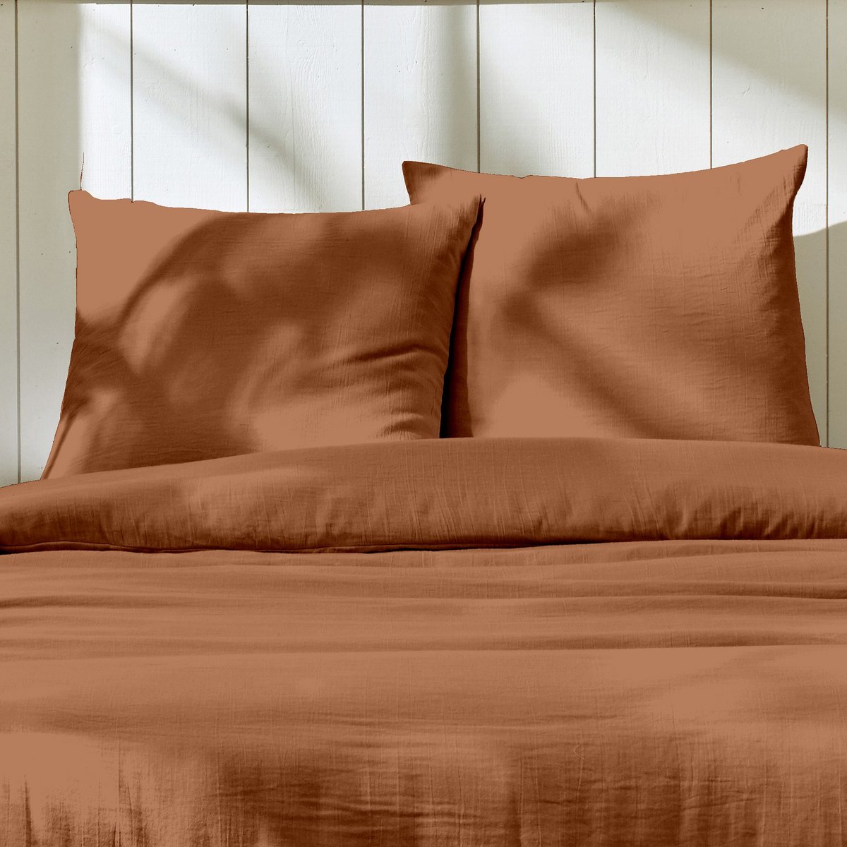 Parure de lit - Housse de couette + taie en Gaze de Coton terre cuite, EDEN