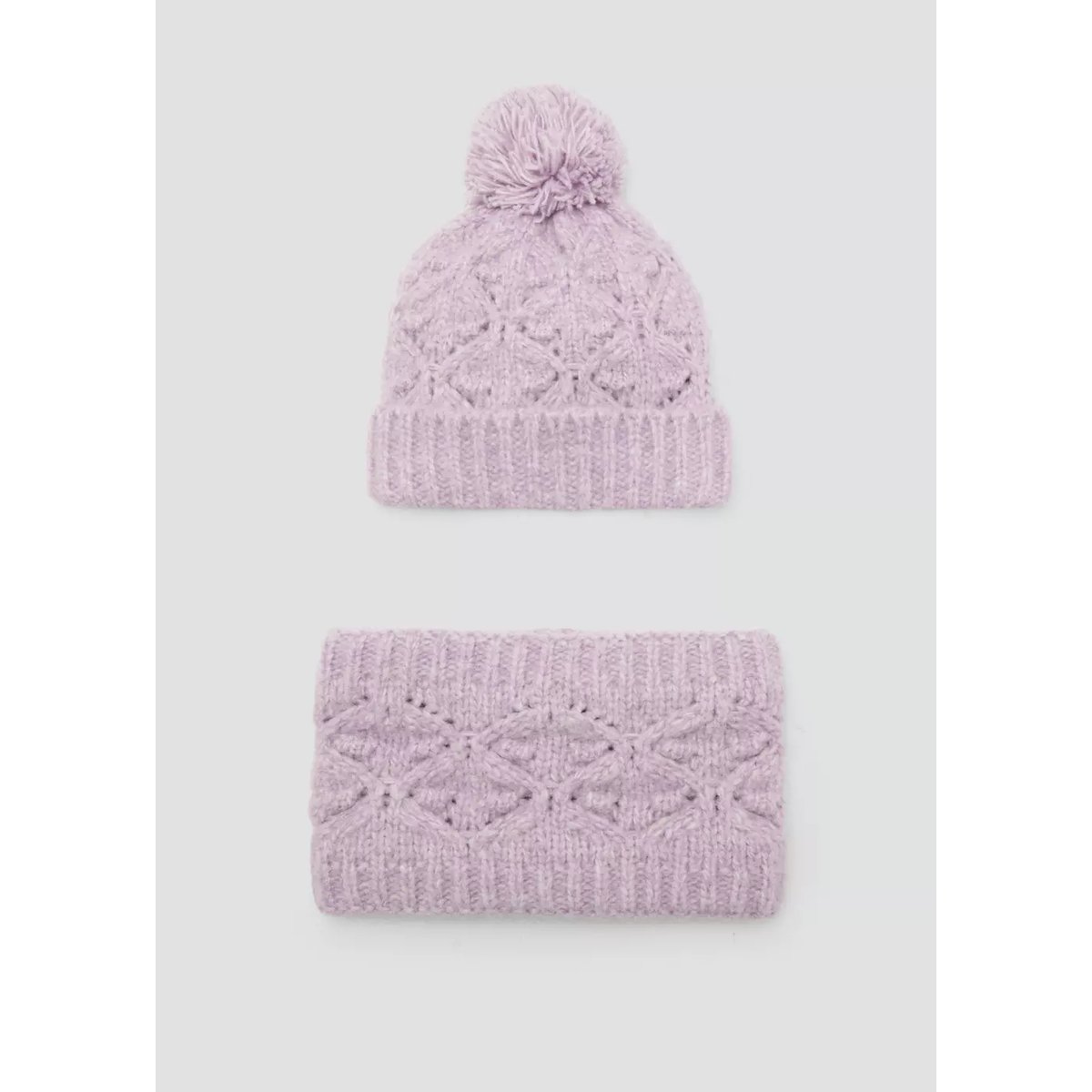 Bonnet maille torsadée pompon lilas, MANGO BABY