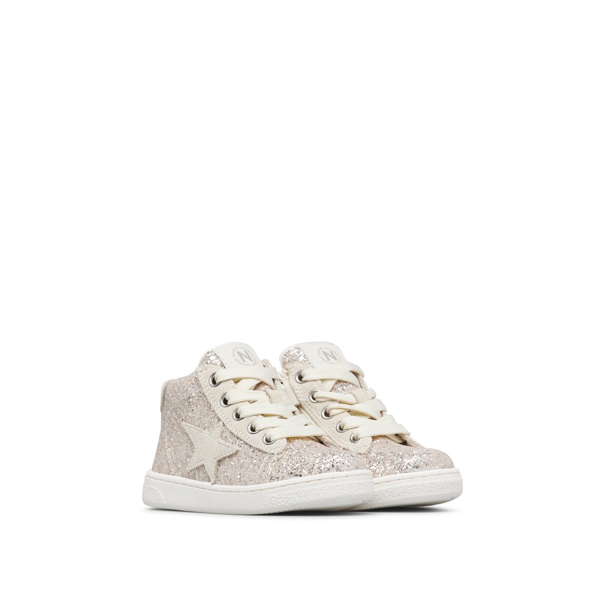 Baskets en suède et tissu pailleté PINN HIGH ZIP. blanc-platine-, NATURINO