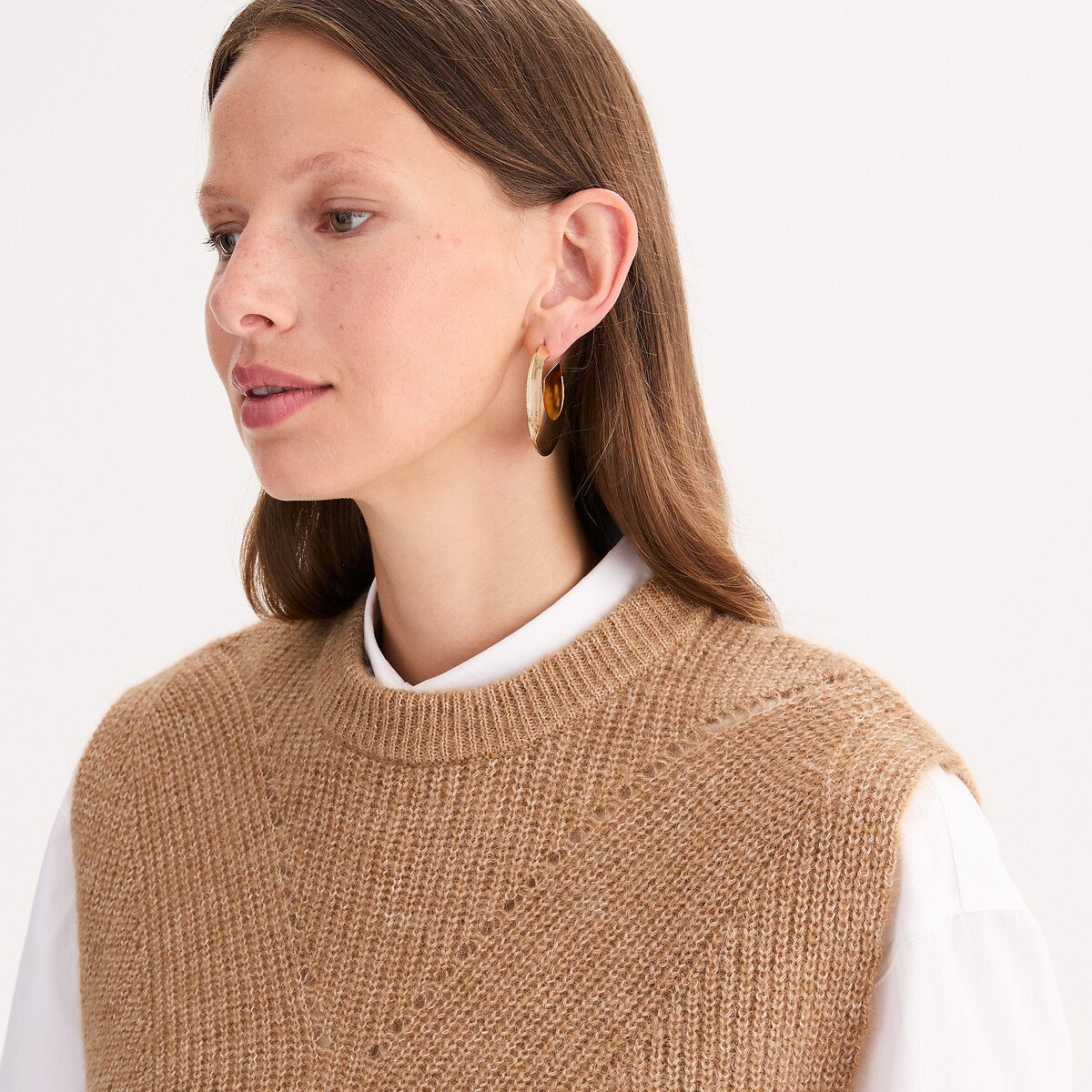 Pull sans manches, laine et alpaga mélangés camel, ANNE WEYBURN