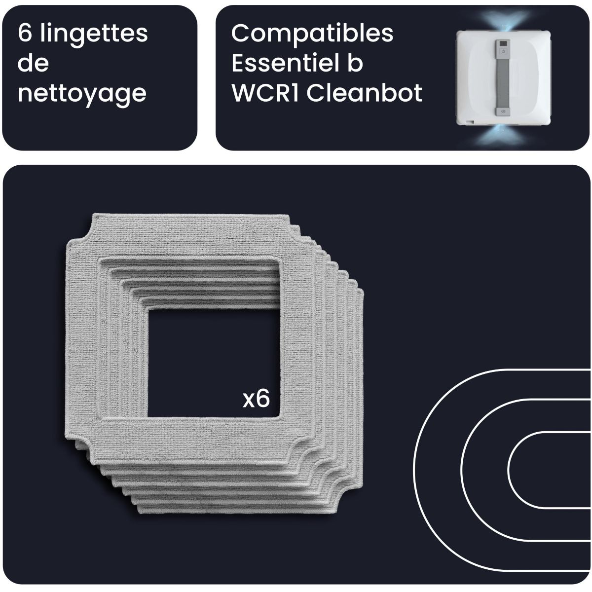 Lingettes et serpillères pour robot lave-vitres WCR1 Cleanbot x6 couleur unique, ESSENTIEL B