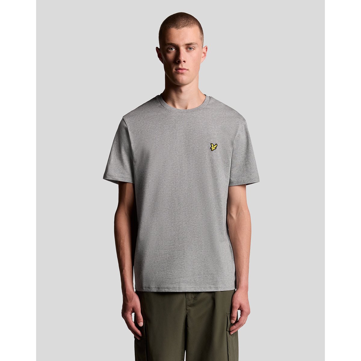 T-shirt en coton col rond gris moyen chiné, LYLE & SCOTT