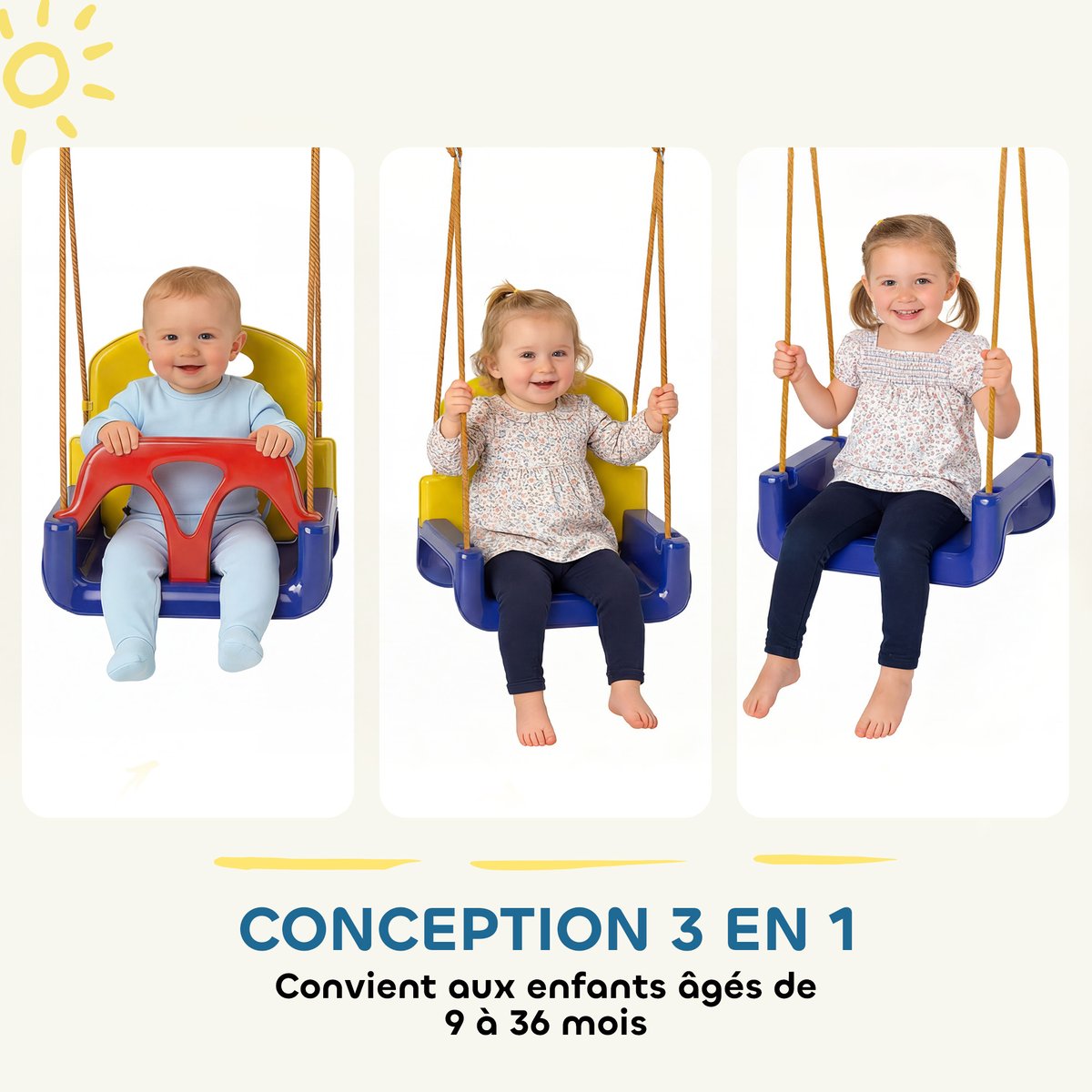 Balançoire pour enfants PP Multicolour bleu/jaune/rouge, OUTSUNNY