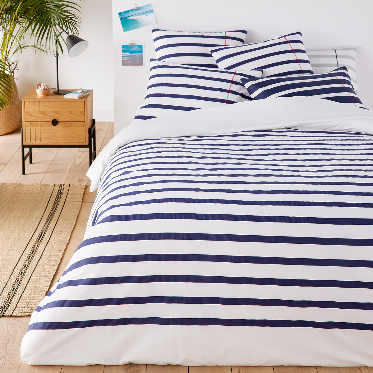 Housse de couette pur coton, Malo blanc/marine, LA REDOUTE INTERIEURS