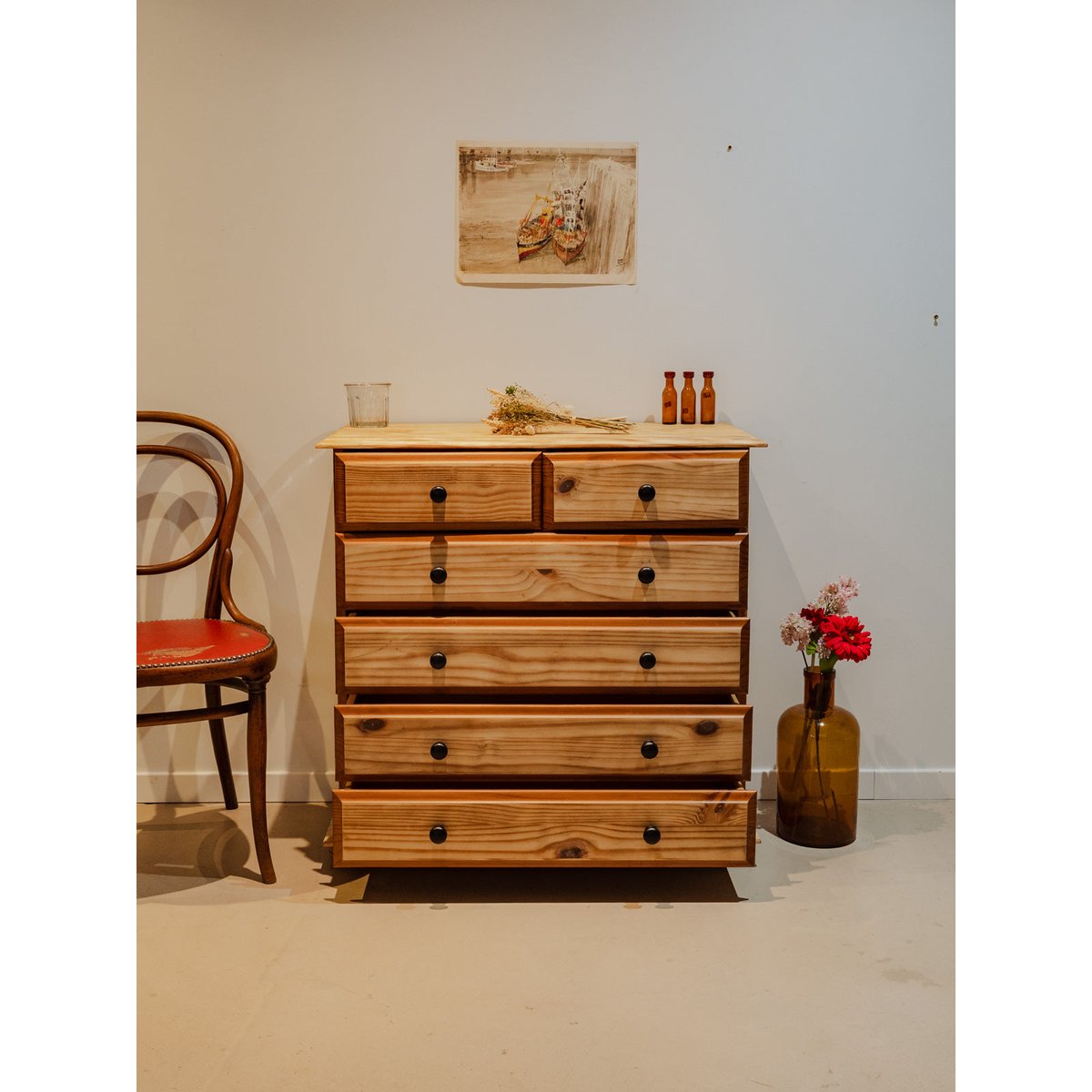 Commode en bois brut Garance N°616 - Bon état bois clair, DEBONGOUT