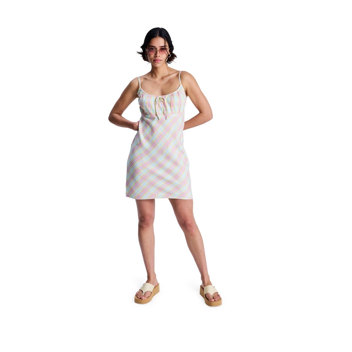 Robe fluide à bretelles LIMITLESS MINI. blanc coconut milk plaid swell, ROXY