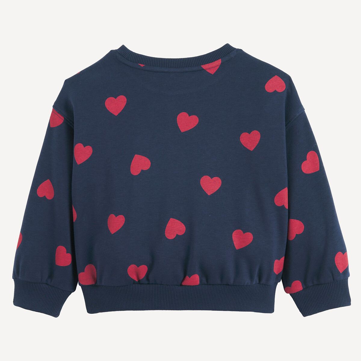 Sweat col rond, imprimé coeurs, en molleton bleu marine, LA REDOUTE COLLECTIONS