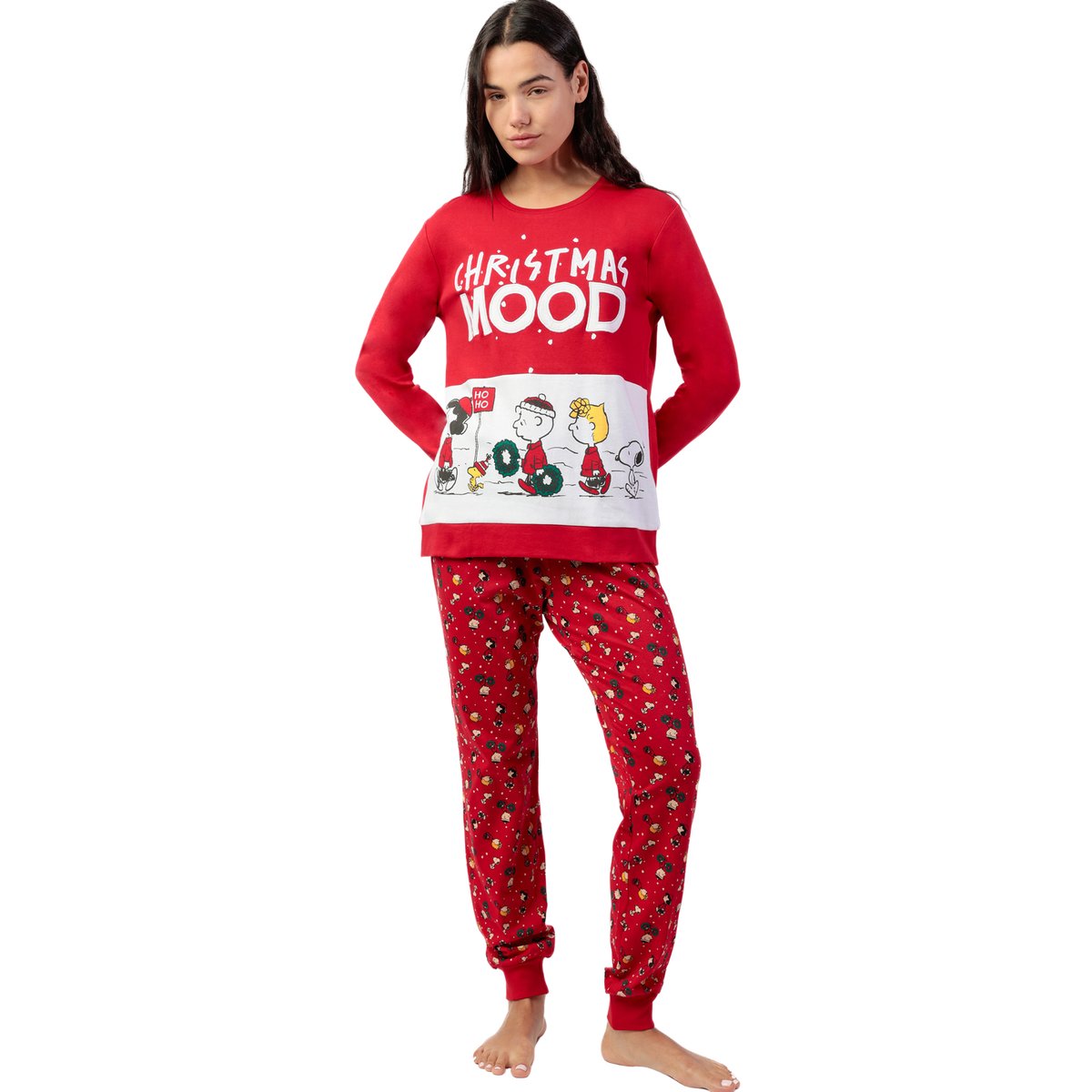 Pyjama pantalon top manches longues Hoho Mood Peanuts rouge, ADMAS