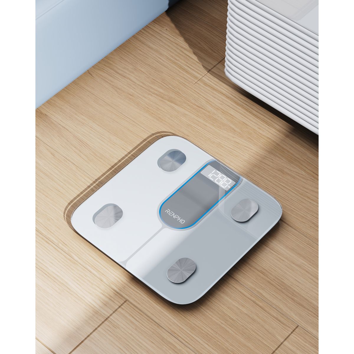 Pèse personne connecté Elis 1C Verre Trempé, Bluetooth, Max. 180 kg, Connecté, 13 Données Corporelles couleur unique, RENPHO