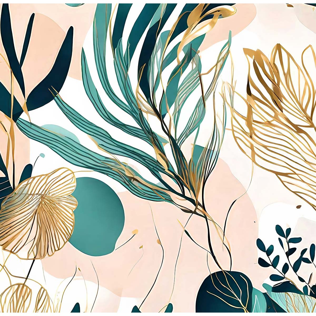 Papier peint feuillage dorée intissé, HEXOA