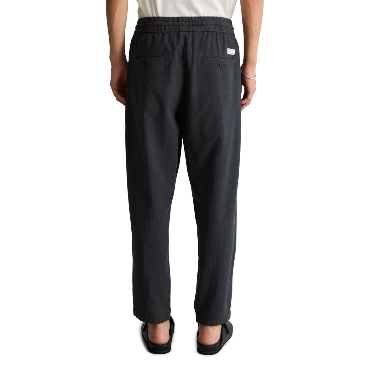 Pantalon en seersucker regular en pur coton bio bleu foncé, MARC O’POLO DENIM