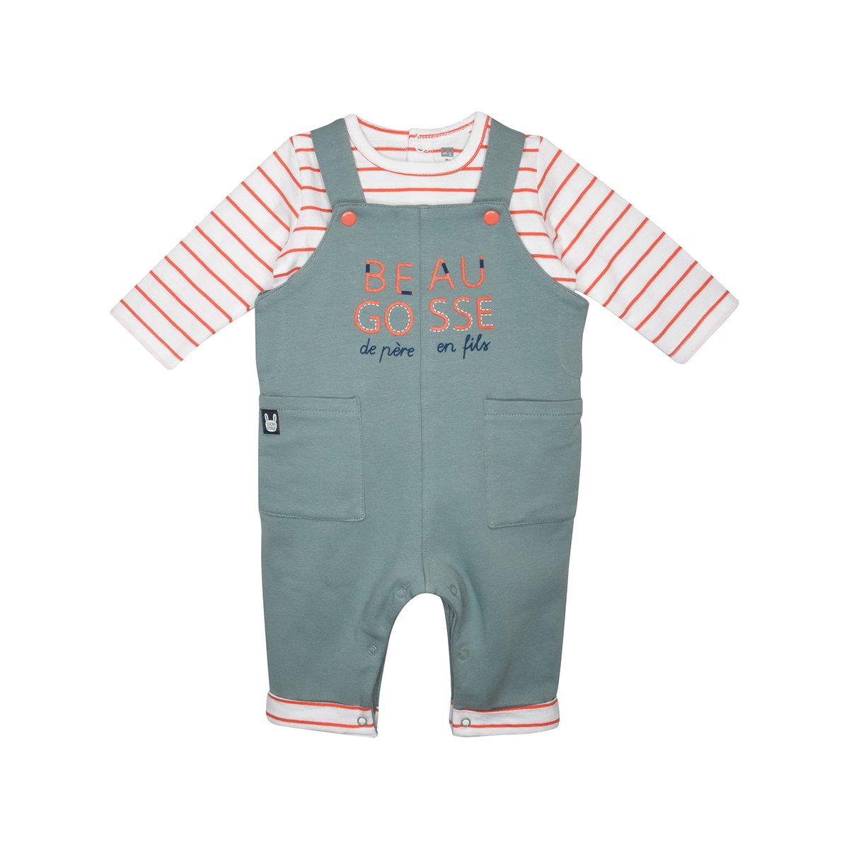 Tee shirt salopette genet maille long bebe vert, SUCRE D'ORGE