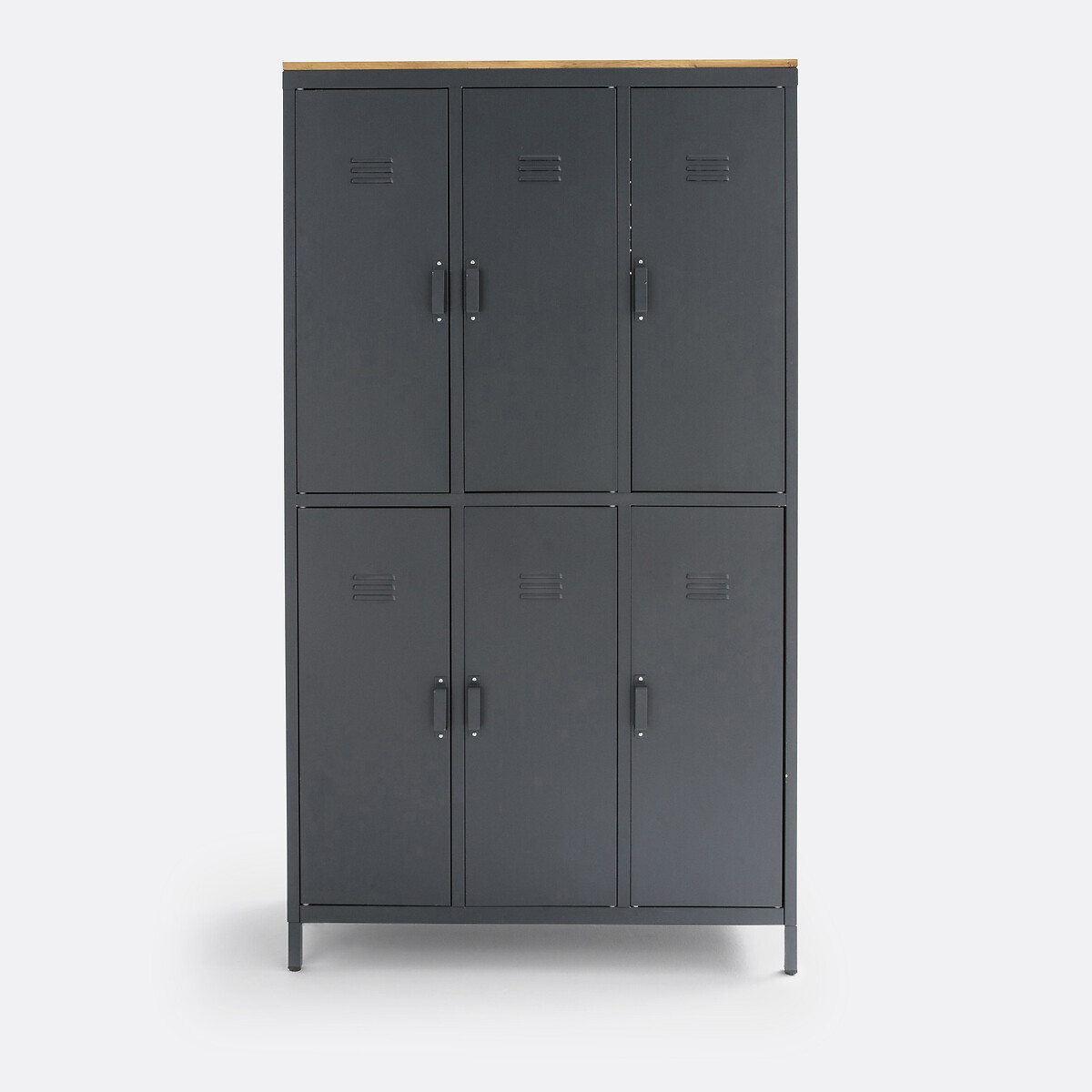 Armoire/Vestiaire 6 portes métal acier, chêne Hiba gris anthracite, LA REDOUTE INTERIEURS