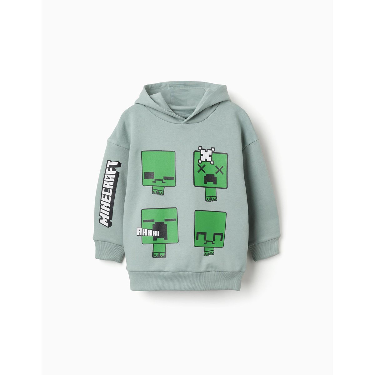 Sweat en coton peigné avec capuche et imprimé Minecraft vert, ZIPPY