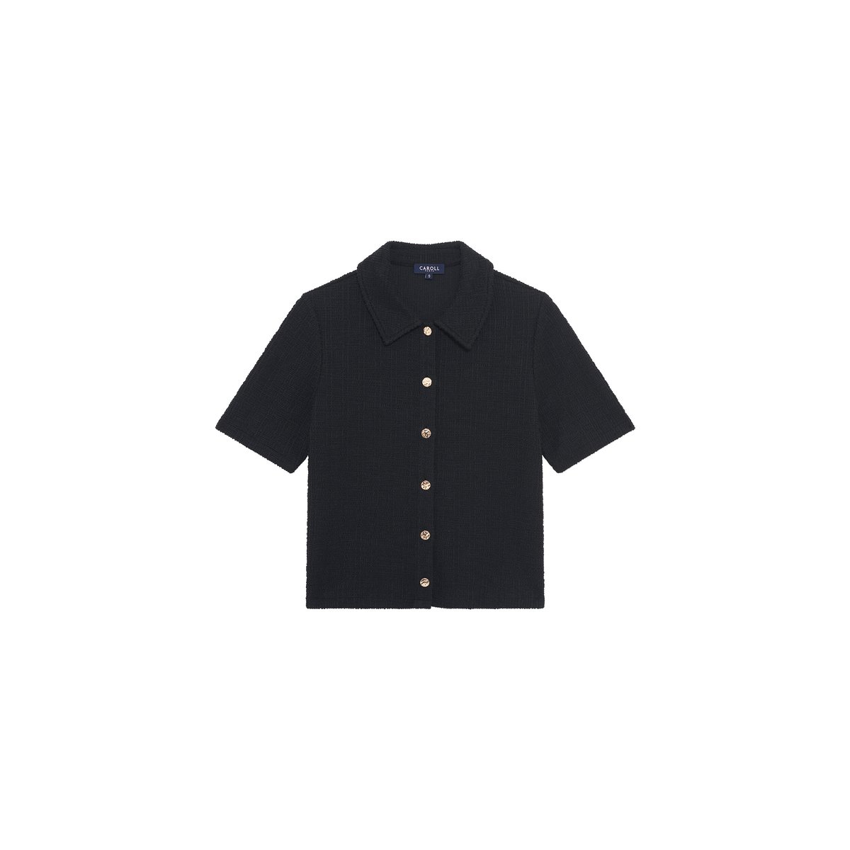 T-shirt court droit col chemise TDANIA noir, CAROLL