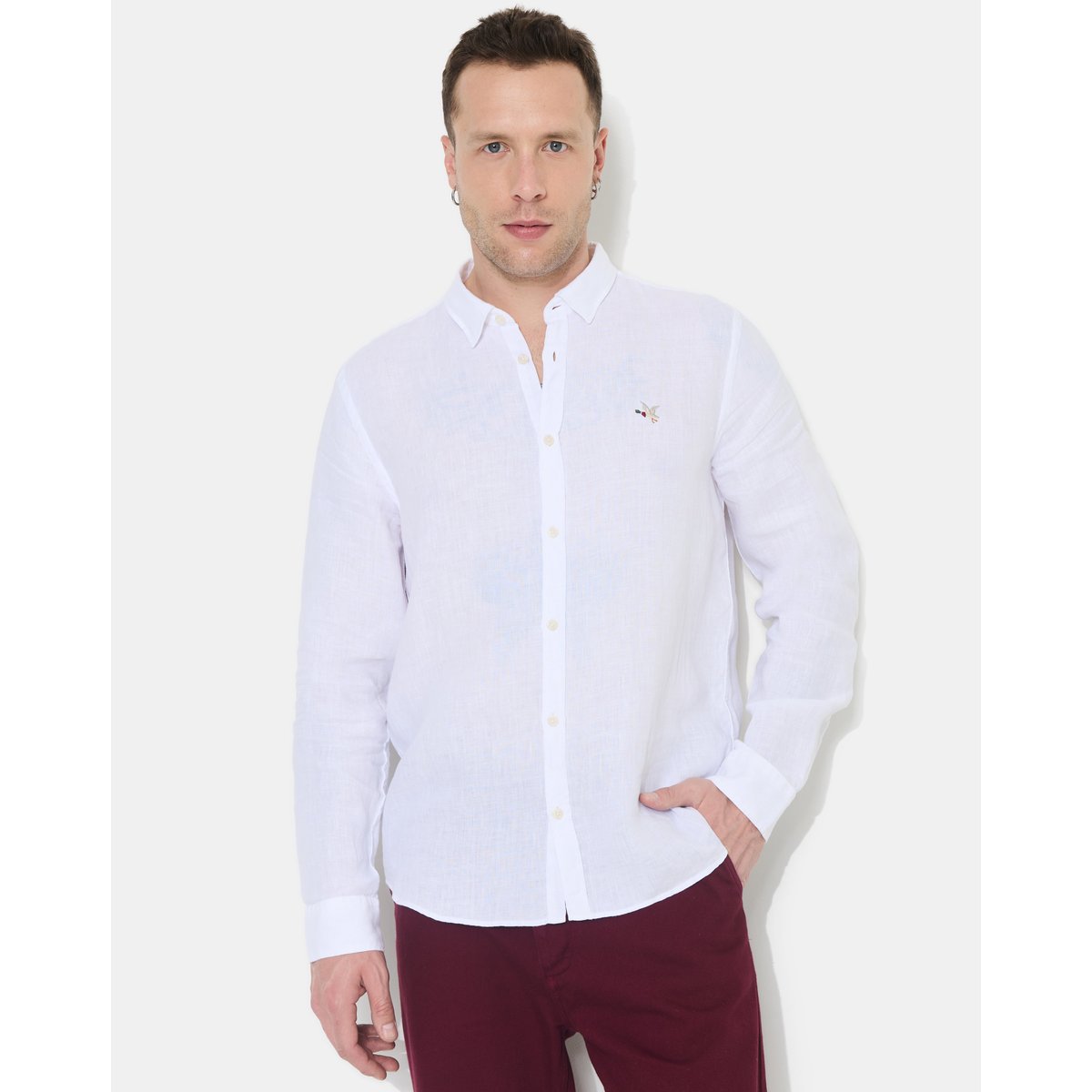 Chemise en lin LINO manches longues blanc, CHEVIGNON