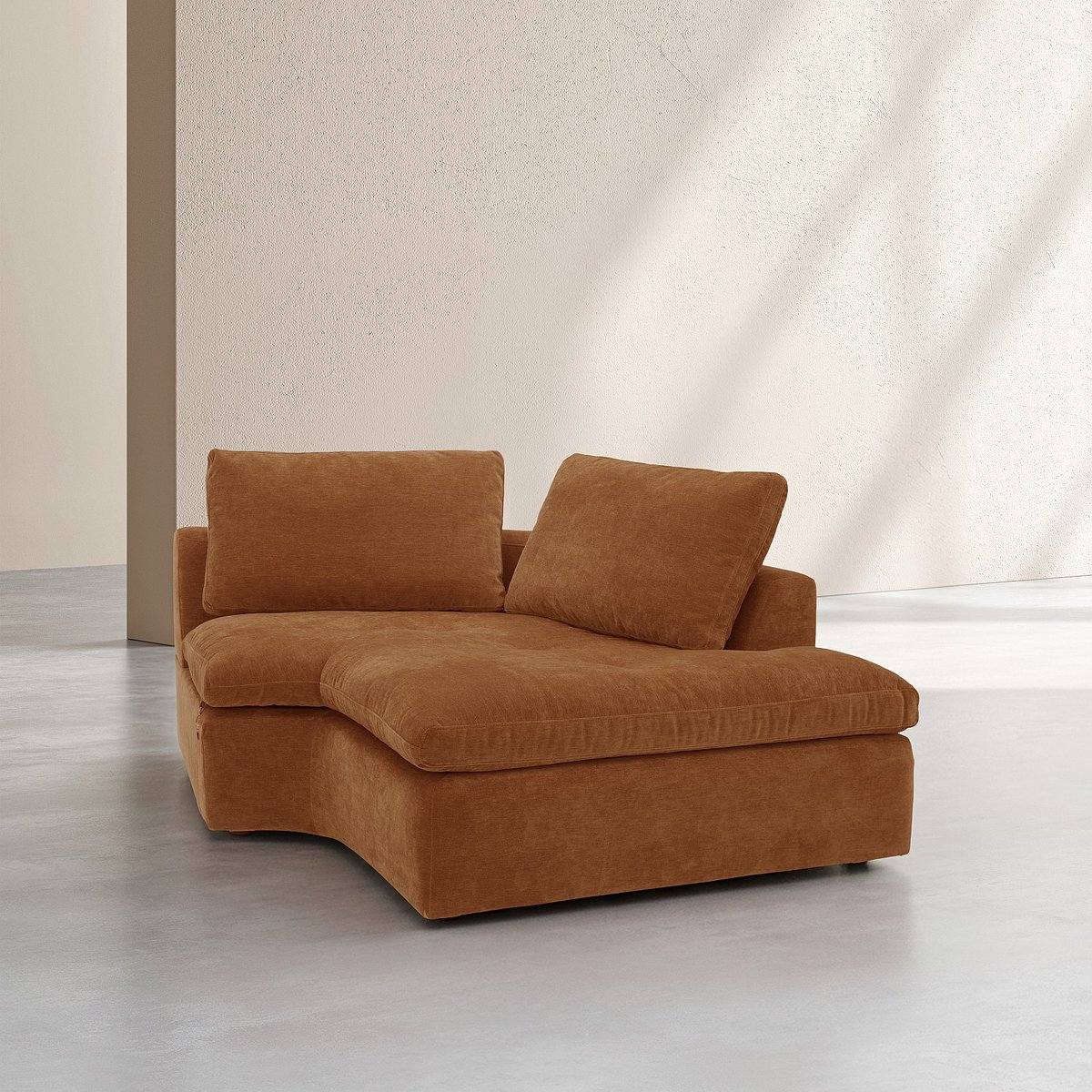 Méridienne d'angle droit incurvée en tissu AMERIA marron, HABITAT