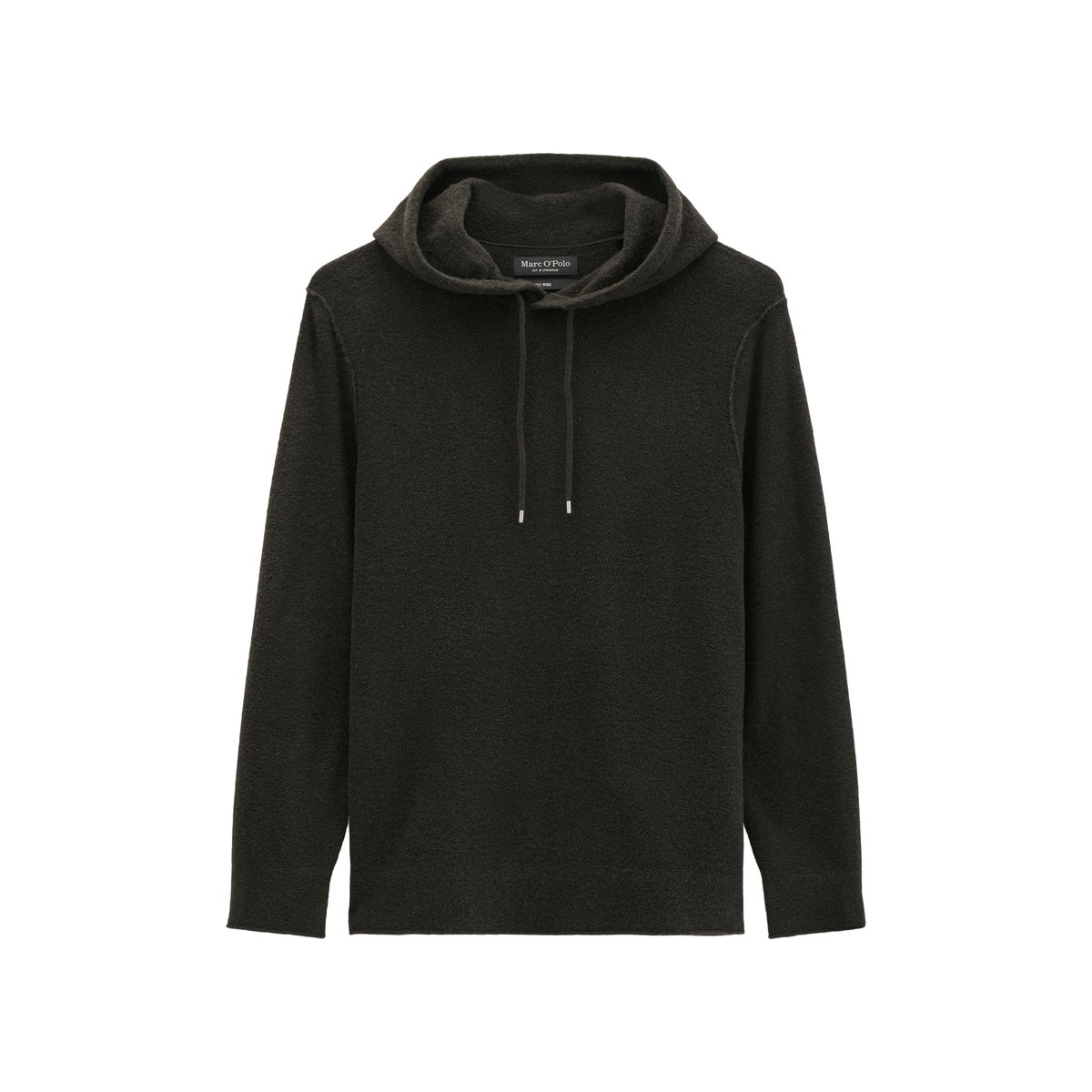 Pull à capuche coupe classique en mélange de laine vierge bouclée et douce noir, MARC O'POLO