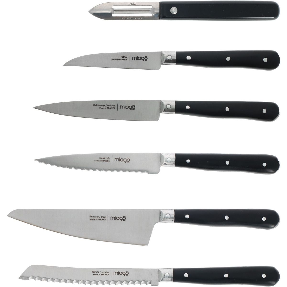 Couteau Steak 10.5 cm Pleine soie noir, MIOGO