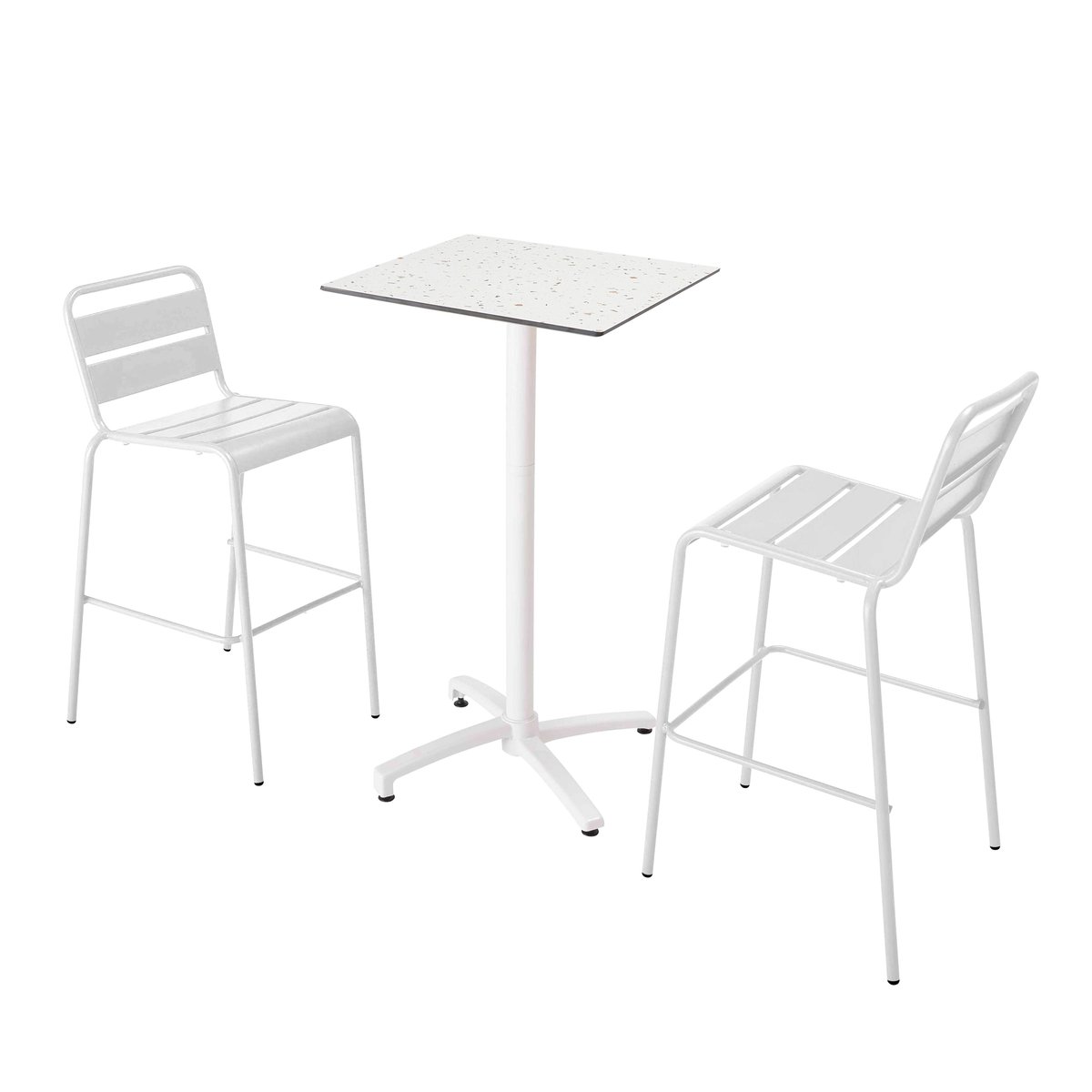 Ensemble table inclinable en hpl avec chaises hautes en métal, OPERA blanc, OVIALA