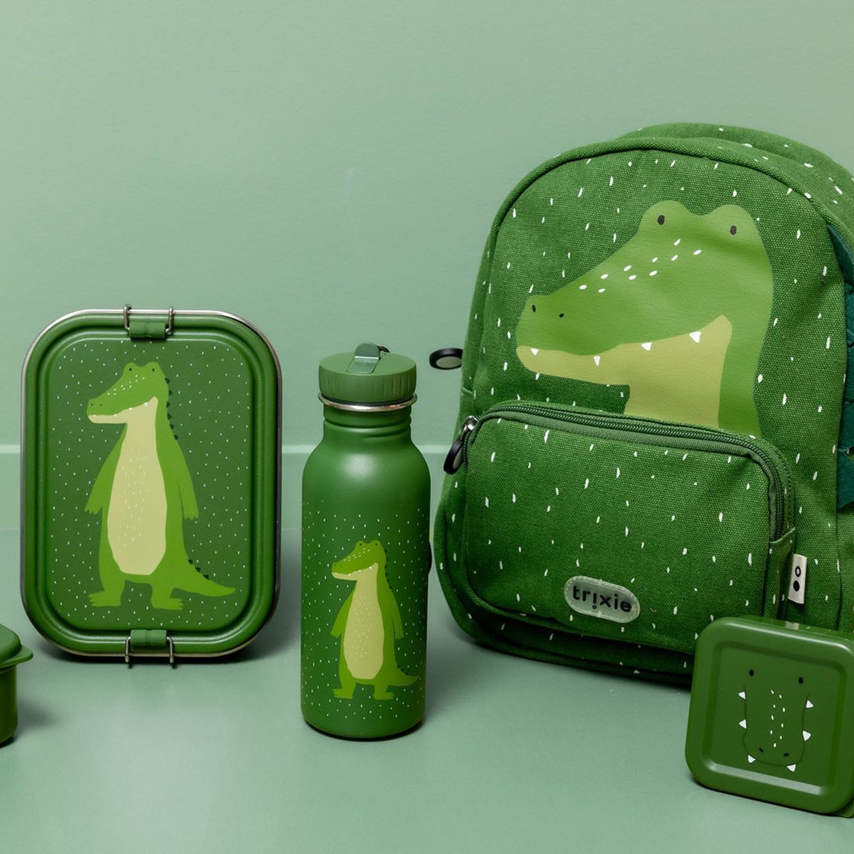 Grande lunch box vert, blanc, noir, TRIXIE