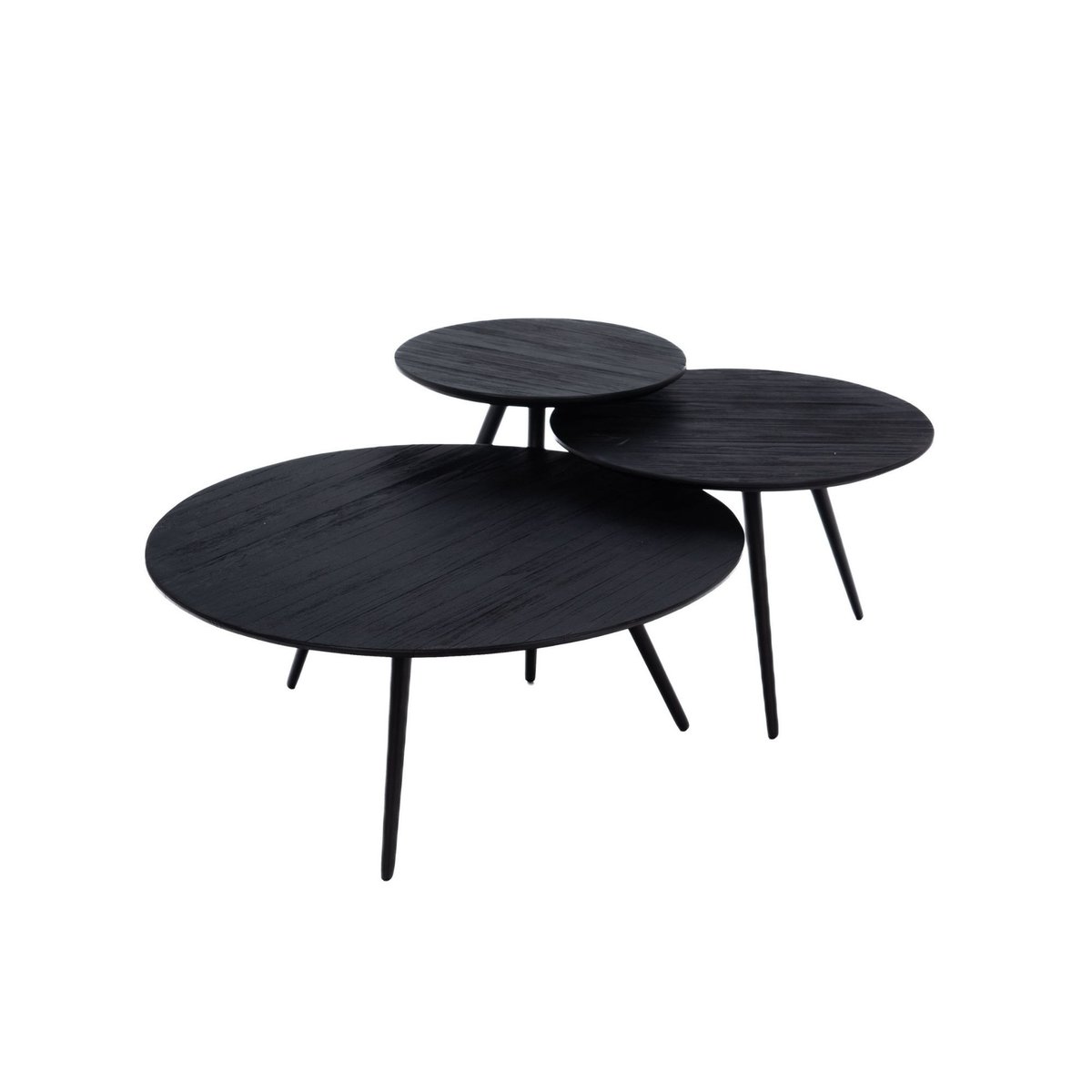 Tables basses rondes gigognes en teck recyclé noir (set de 4) - BENGO noir, AMADEUS