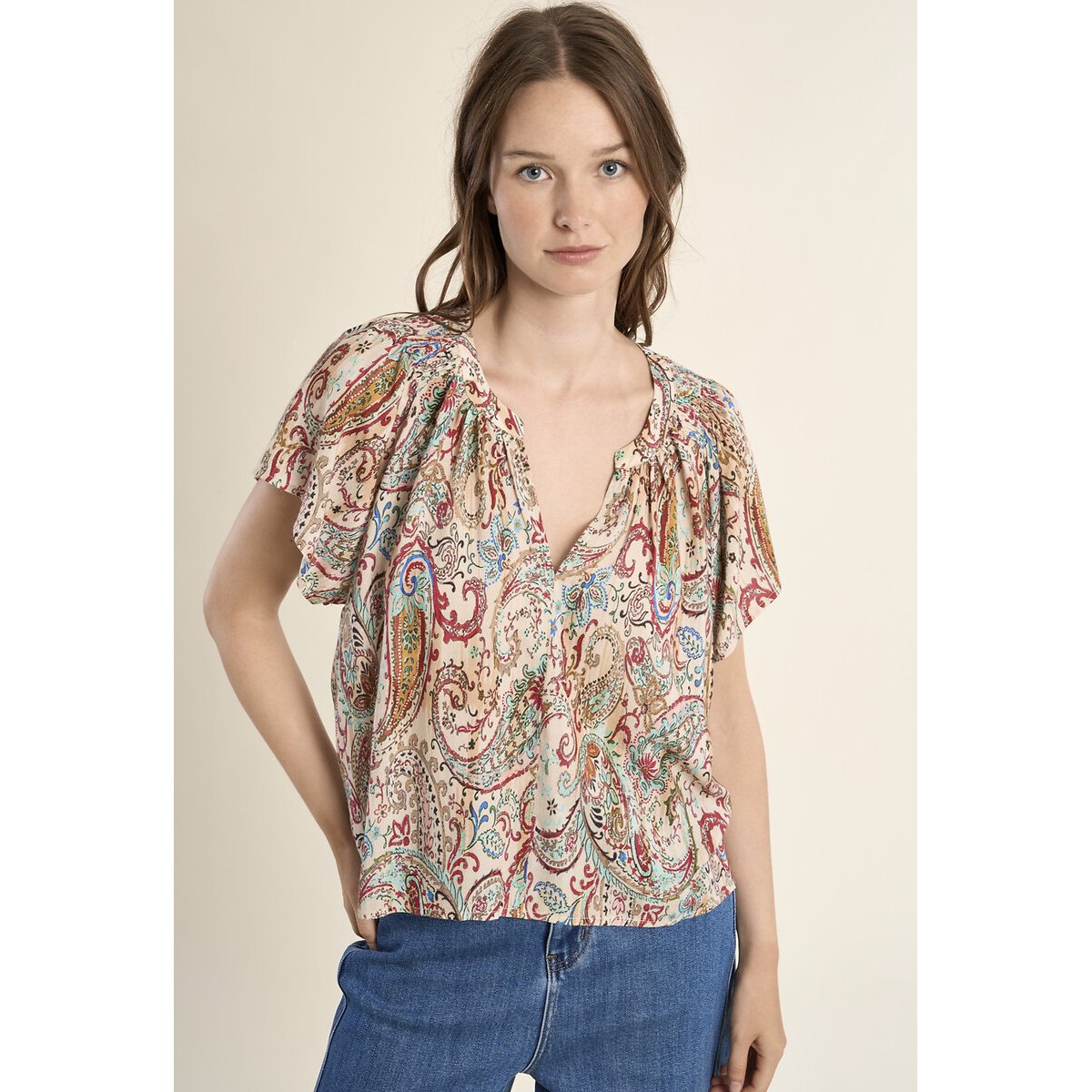 Blusa estampada de mangas curtas estampado multicolor, MOLLY BRACKEN