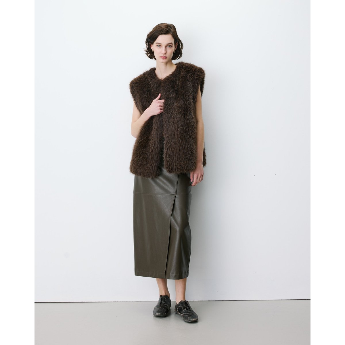 Veste droite sans manches en Imitation fourrure chocolat Aelio chocolat, GRACE & MILA