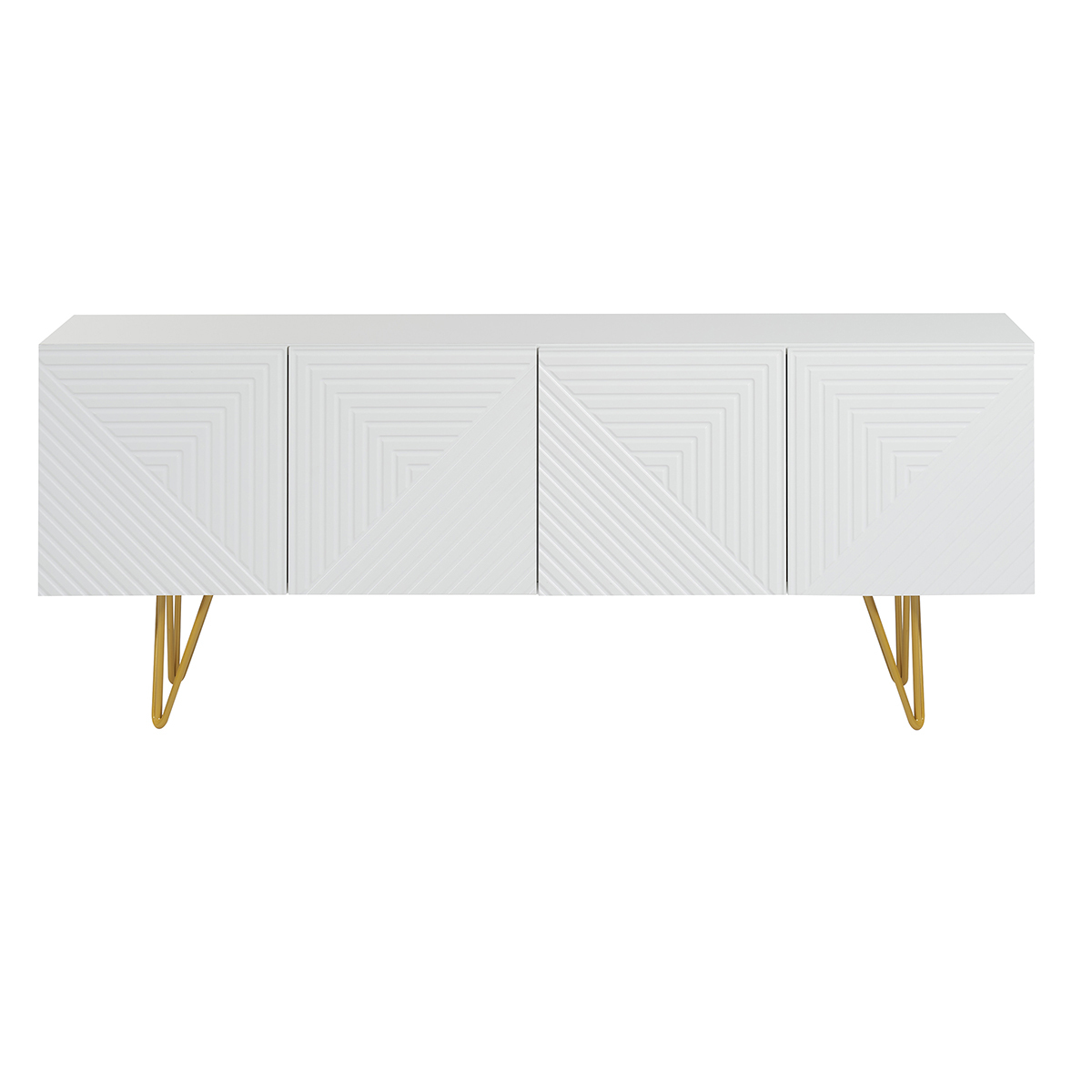 Meuble TV design gravé L140 cm OZEN blanc, MILIBOO