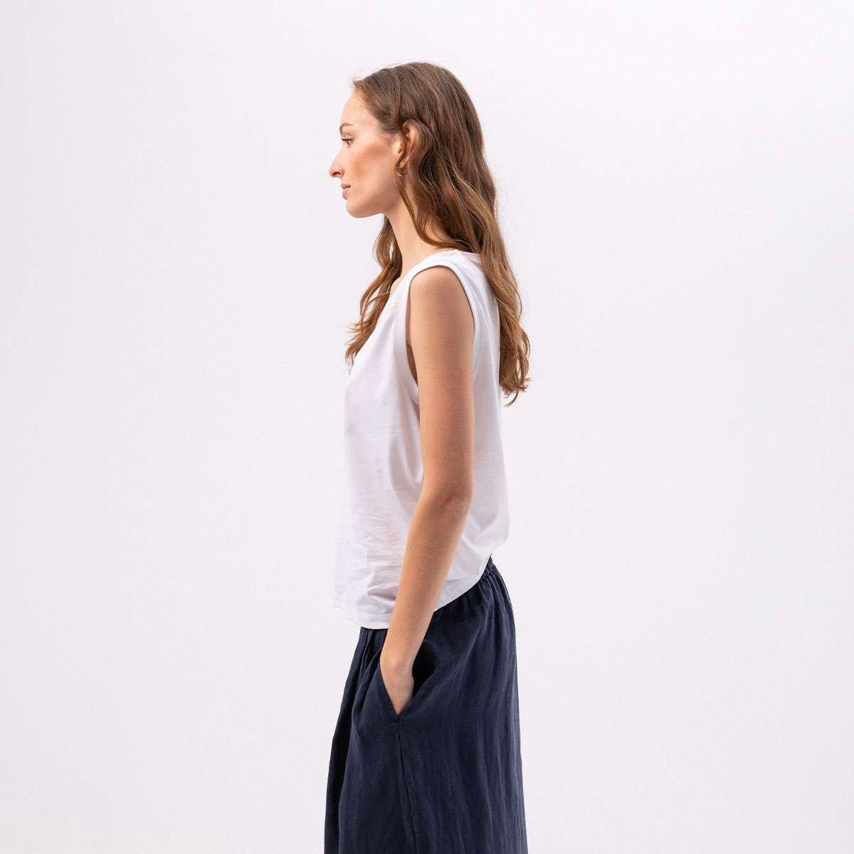 Tee shirt sans manches en coton flammé NOOR blanc, BENSIMON